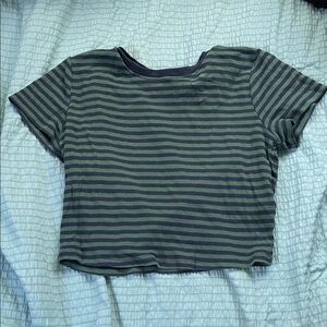 Hollister Green and Black Striped Crop Top
